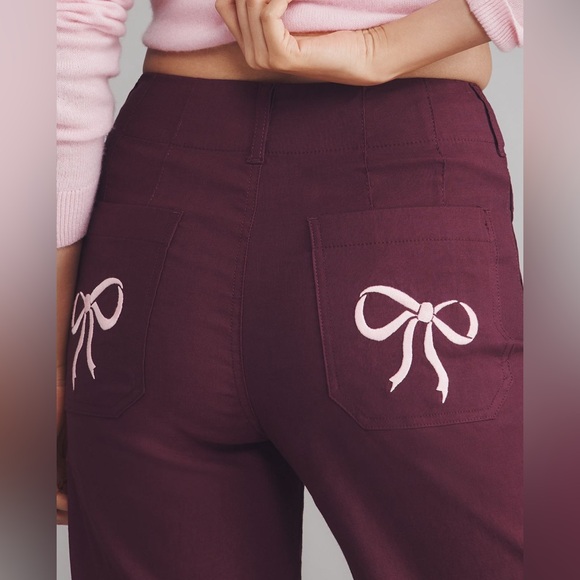 Anthropologie Maeve Colette Burgundy Bow Wide-Leg Cropped Pants 33 (size 16) - Picture 4 of 5